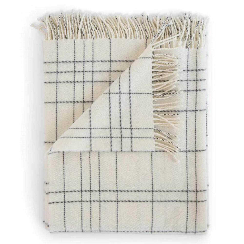 NEW EVANGELINE women's merino lambswool throws in check cream